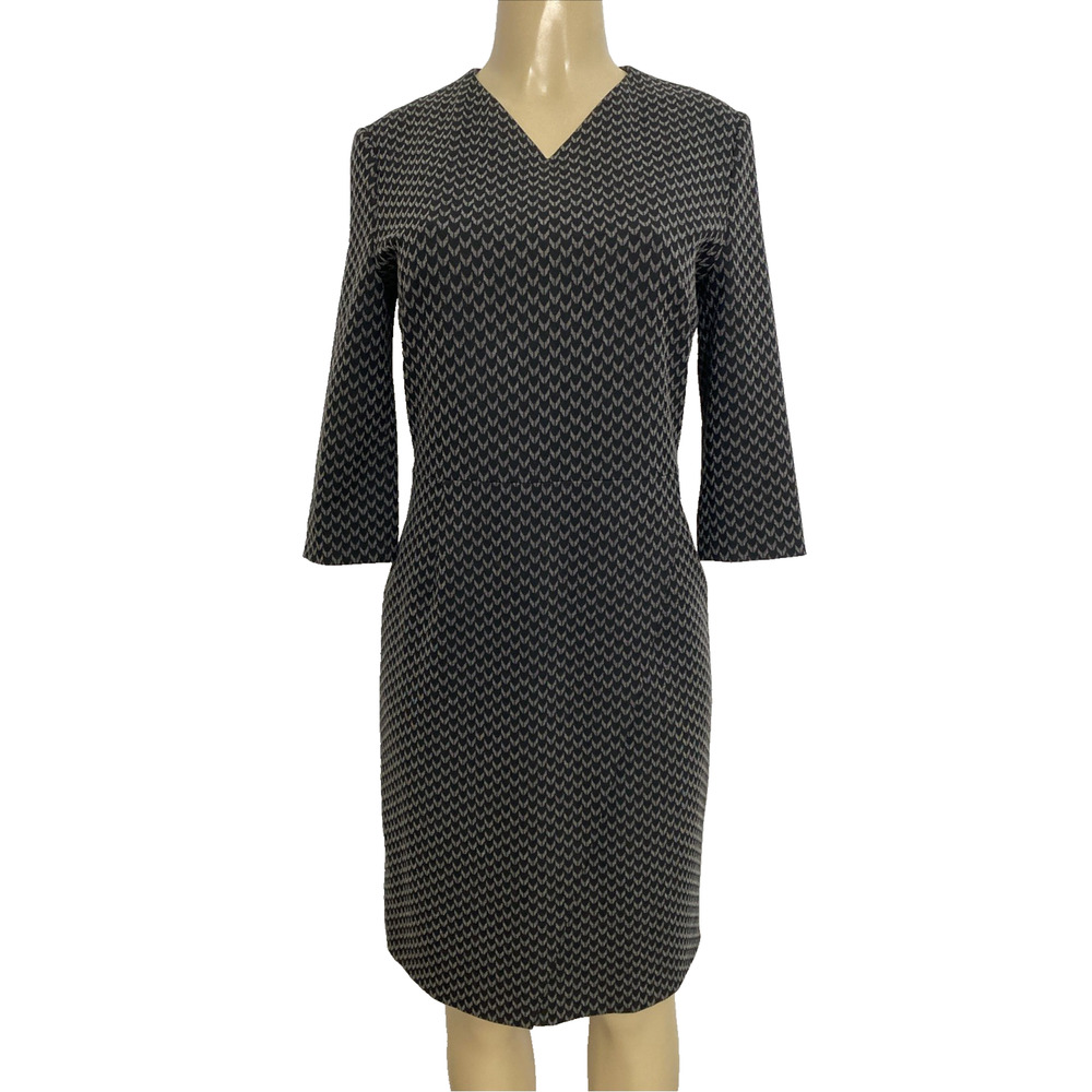 BOSS Hugo Boss Dylea Sheath Dress 3/4 Sleeve Black Gray Knee Work V Neck 6 US